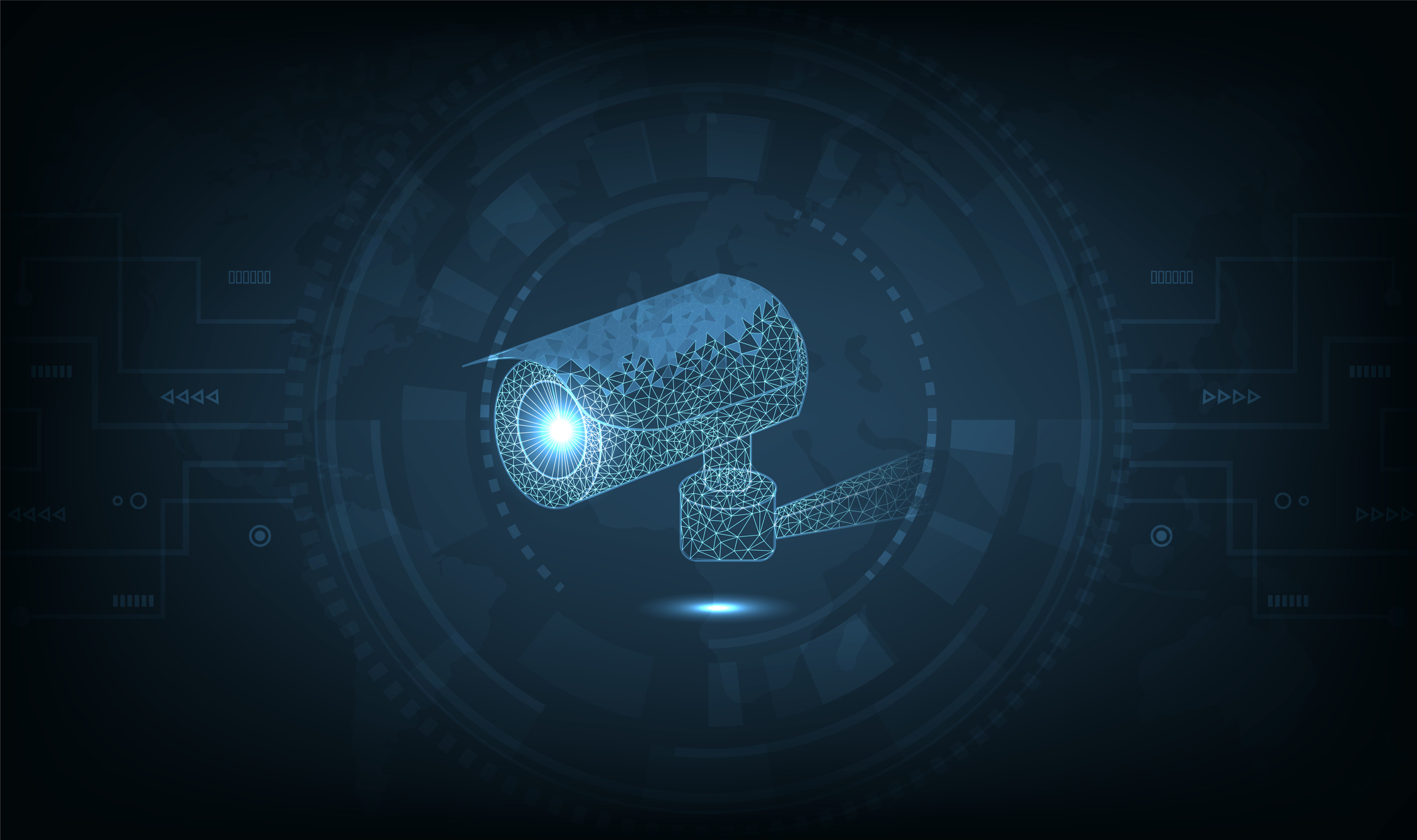 Camera Technology Safety Concept.Camera vector low poly wireframe mesh design on dark blue background, Security system, CCTV Security concept.
