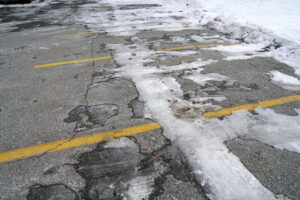 close up on parking area after snow storm